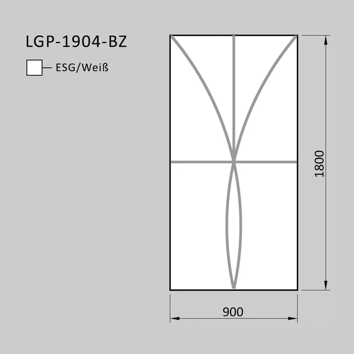 Zeichnung Glasscheibe Elipsa mit Bögen, Mittellinie und Linse