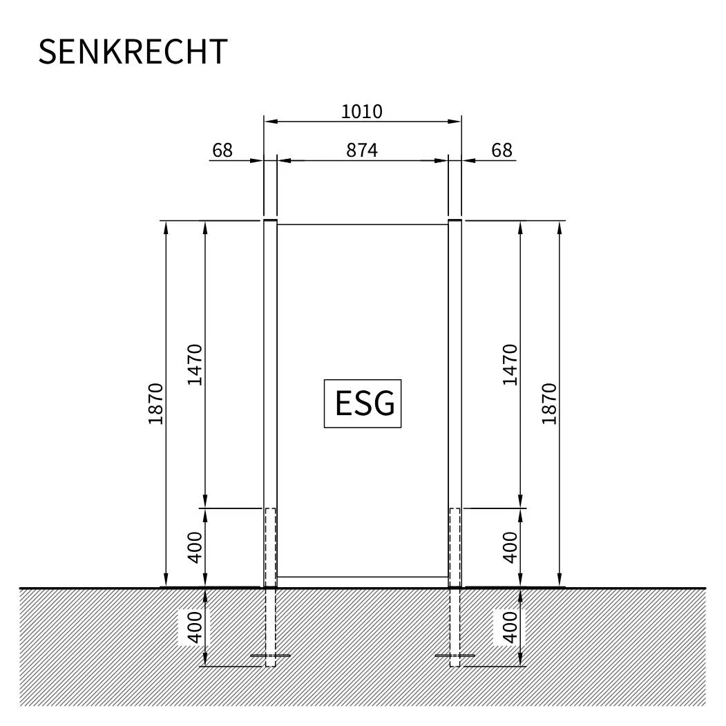 Maßskizze ESG-Zaun zum Einbetonieren